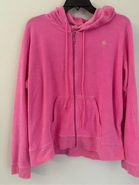 Lilly Pulitzer Hoodie Womens XL Pink Terry Cloth Palm Tree Zip Up Jacket F061